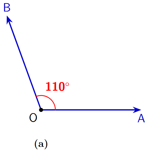 An obtuse angle of 110 degrees drawn on a page.