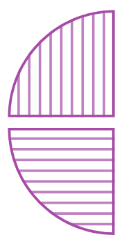 A circle divided into four equal parts, with two parts shaded, forming a semicircle.