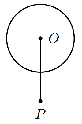 A circle with a vertical line segment extending downwards from its bottom point, representing a head and neck.