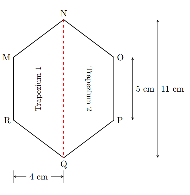 Hexagon divided into two trapeziums vertically