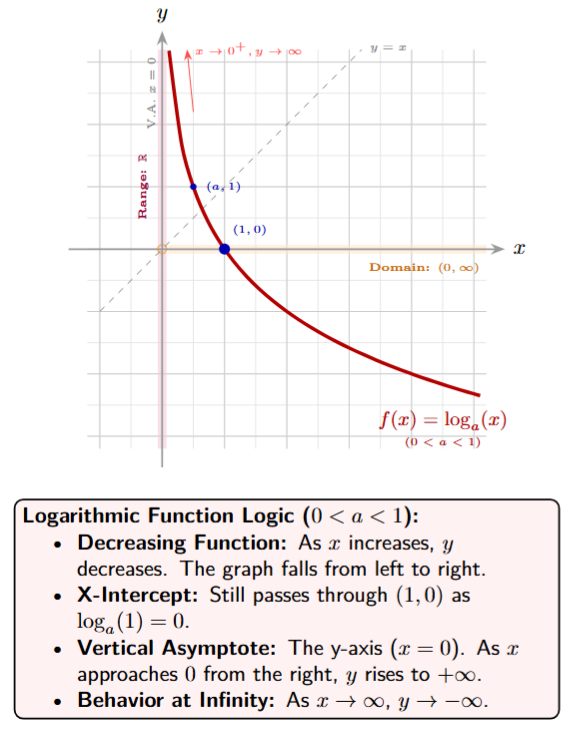 Graph of y=log_a(x) for 0 < a < 1