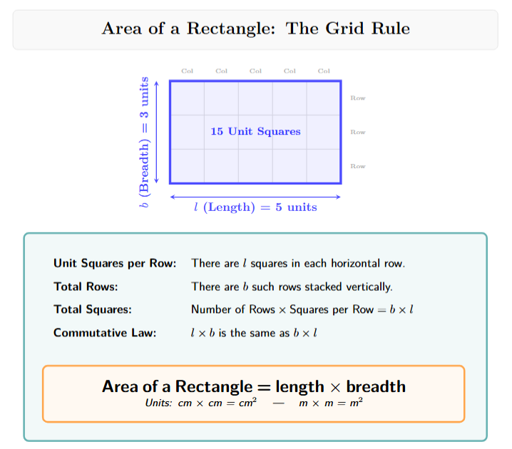 Rectangle on a grid showing l x b squares