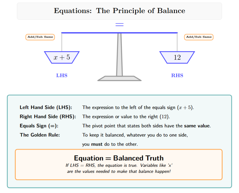 Balance scale representing an equation