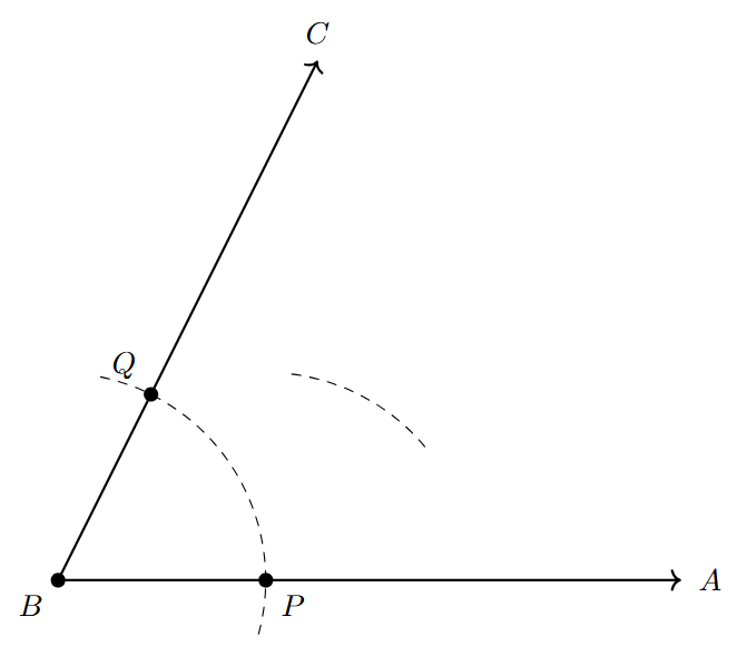 Drawing arc from P inside the angle