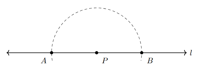 Drawing arcs from point P on the line
