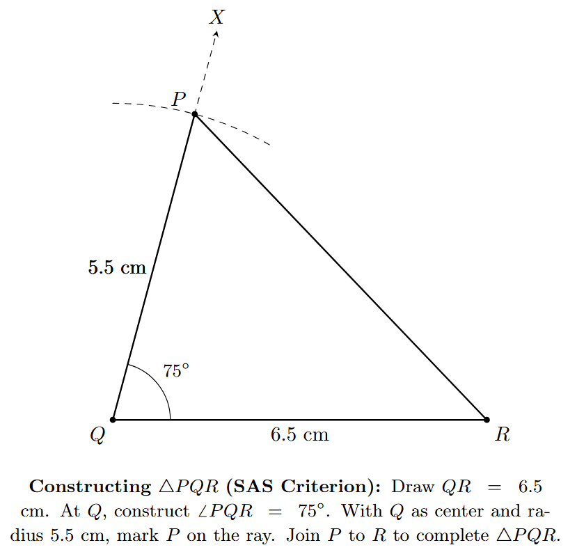 Points P and R are joined to form the final triangle PQR.