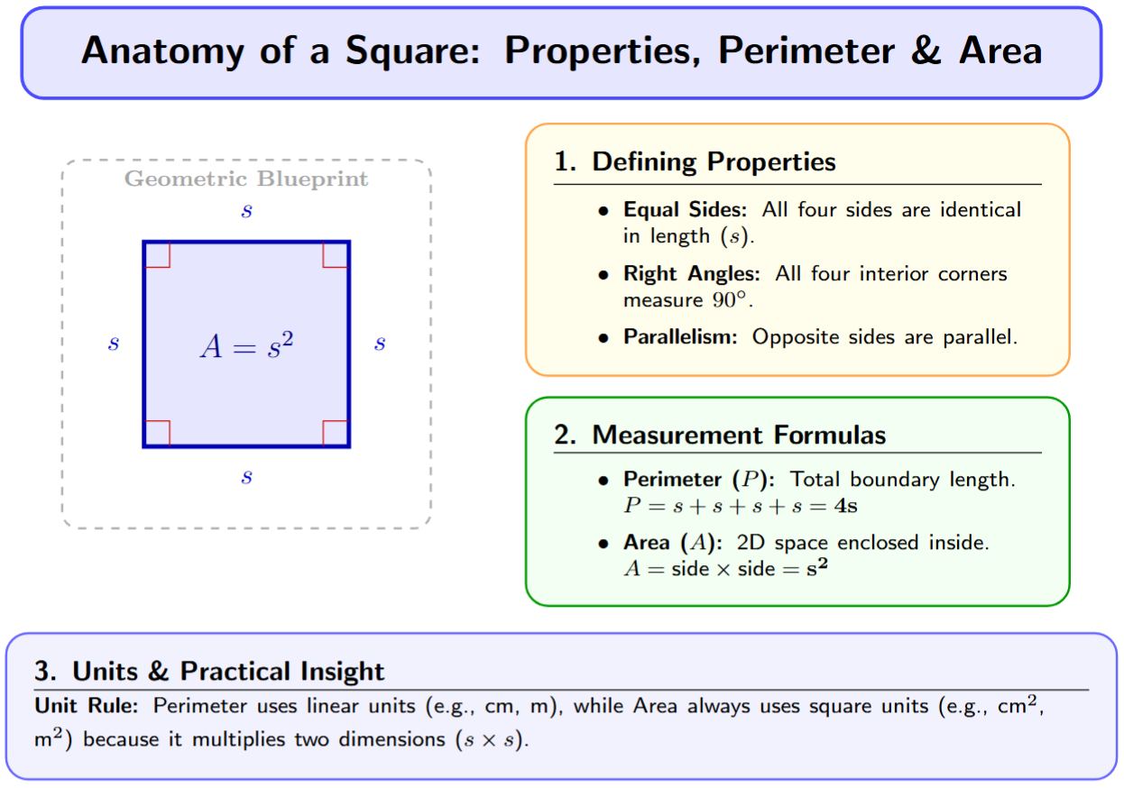 A square with all four sides labeled 's' and all four angles marked as right angles.