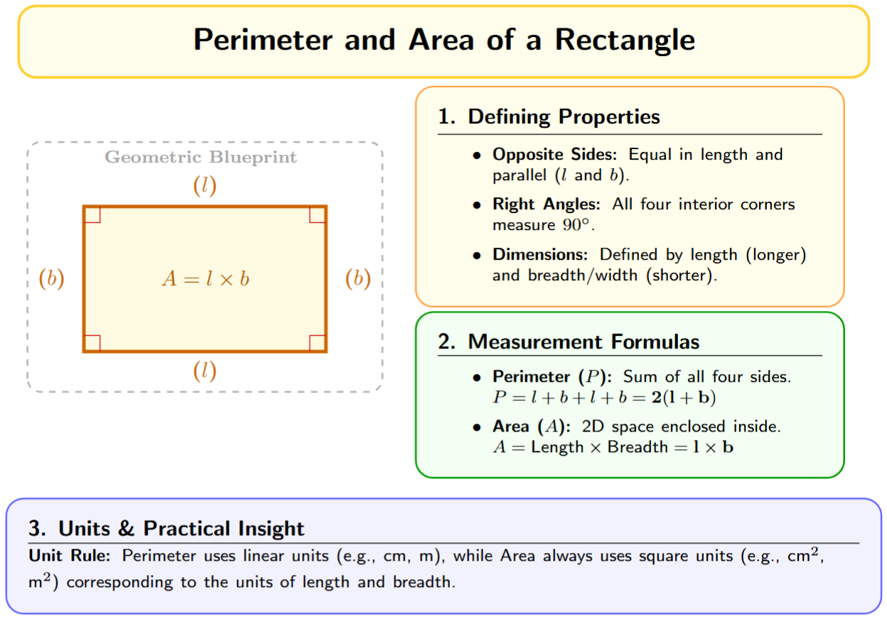 A rectangle with the longer side labeled 'length (l)' and the shorter side labeled 'breadth (b)'.