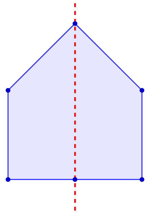 The completed figure, showing both the original half and its reflection across the line of symmetry, forming a symmetric shape.