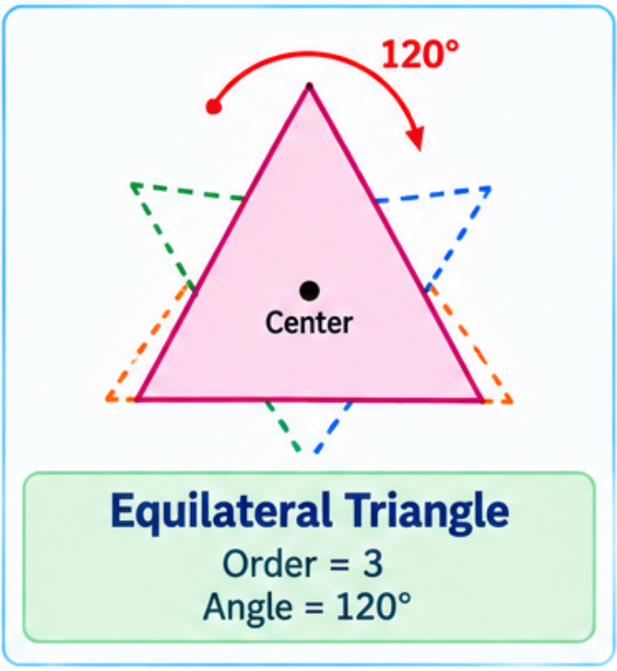 Equilateral triangle rotating to show positions of symmetry.