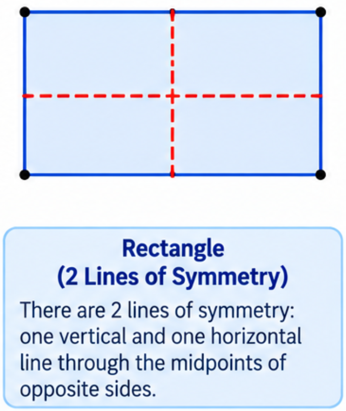 A rectangle showing its two lines of symmetry: one horizontal and one vertical.
