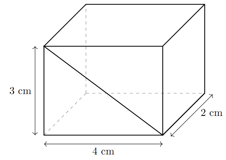 Oblique sketch of a cuboid with dimensions 4x3x2 cm.