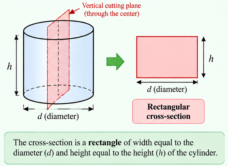 Rectangular cross-section of a cylinder.