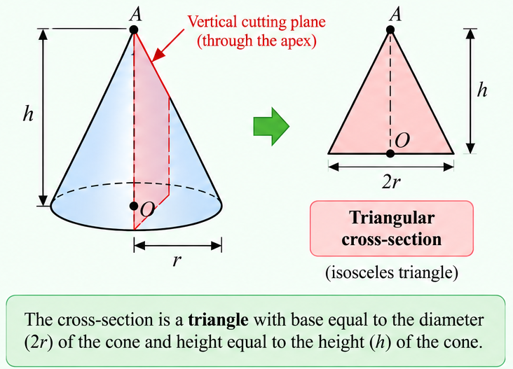 Triangular cross-section of a cone.