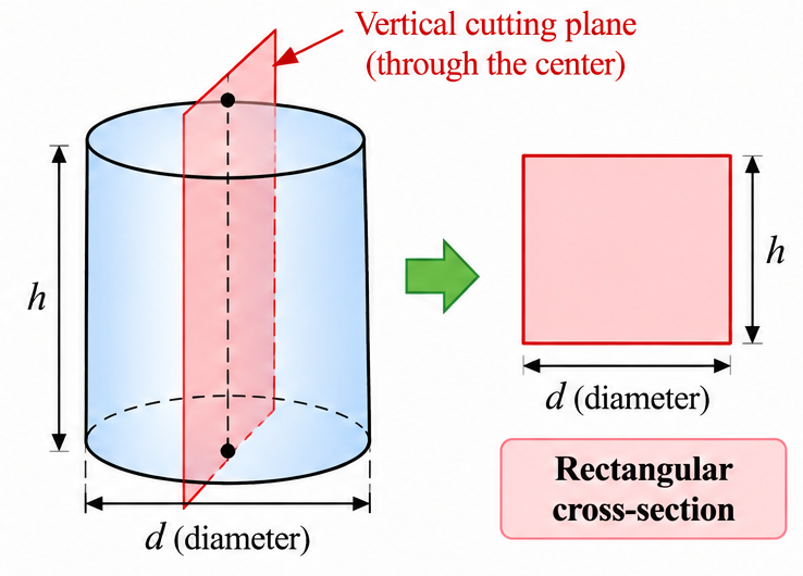 Rectangular cross-section of a cylinder.