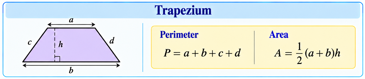 Trapezium with parallel sides a and b, height h