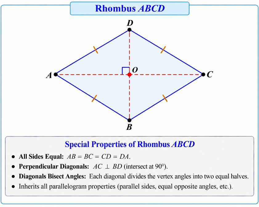 Rhombus ABCD with equal sides marked