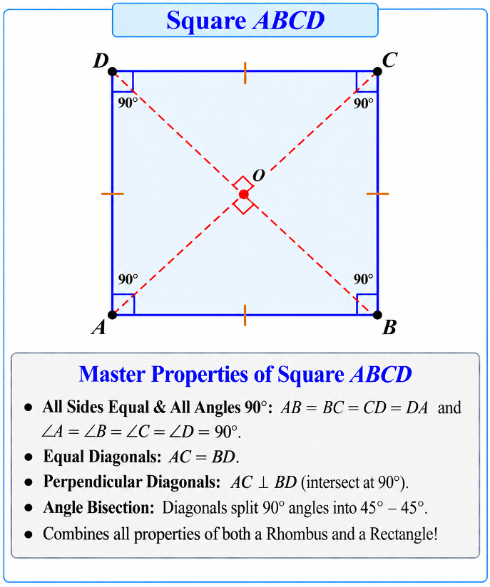 Square ABCD with equal sides and right angles marked