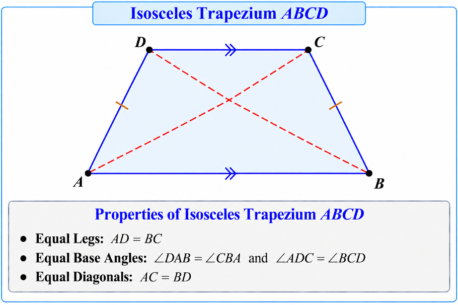 Isosceles Trapezium ABCD with AD=BC and angles A=B, C=D