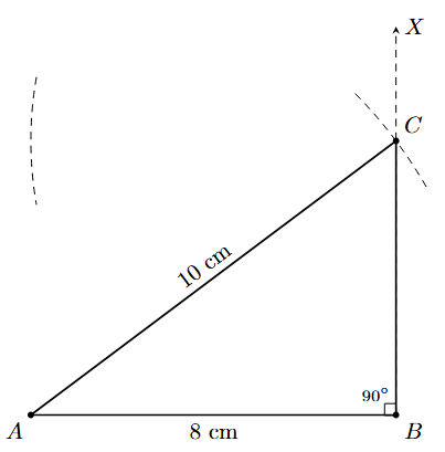 Step 4: Draw an arc from C with a radius of 8 cm.