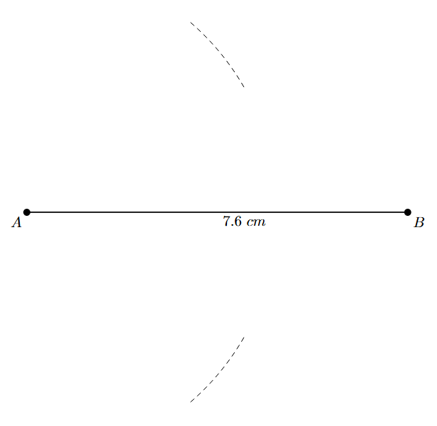 Step 2: Arcs are drawn from point A with a radius greater than half of AB.