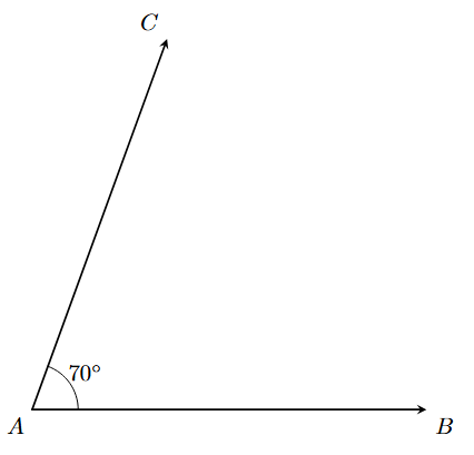 Step 1: An angle BAC of 70 degrees is drawn.