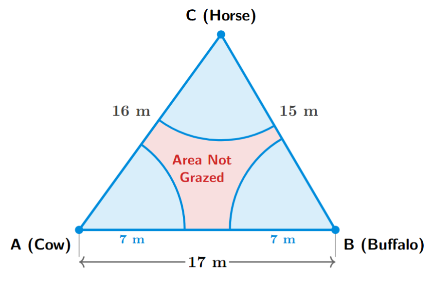 Triangular field with three sectors at the corners representing the grazing area