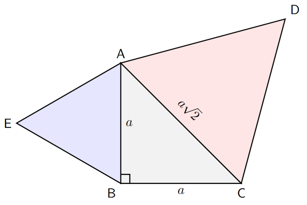 Isosceles right triangle ABC with equilateral triangles ABE and ACD