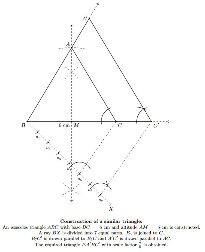 Construction of a similar triangle with scale factor 7/5