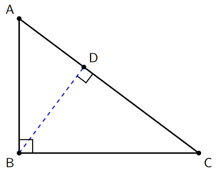 Right triangle ABC with altitude BD drawn to hypotenuse AC