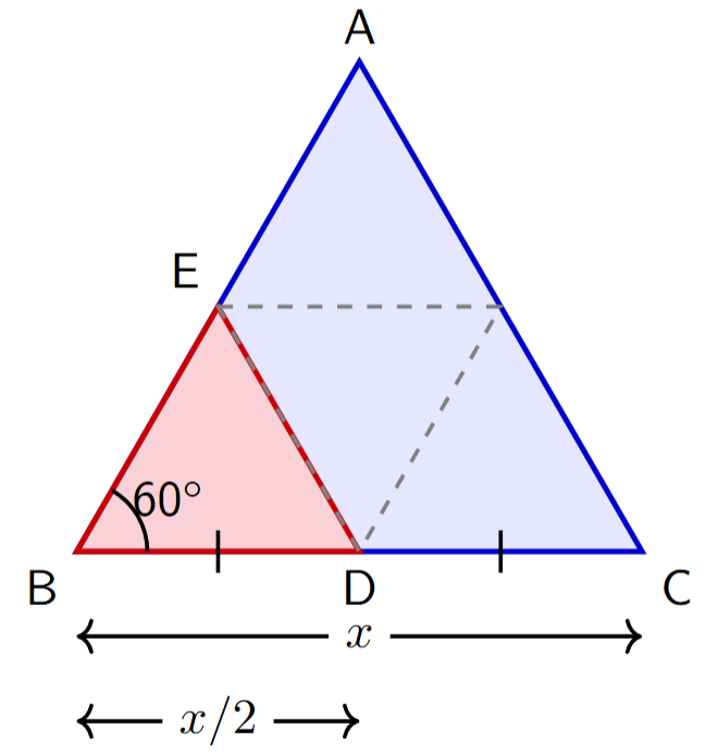 Two equilateral triangles ABC and BDE where D is midpoint of BC