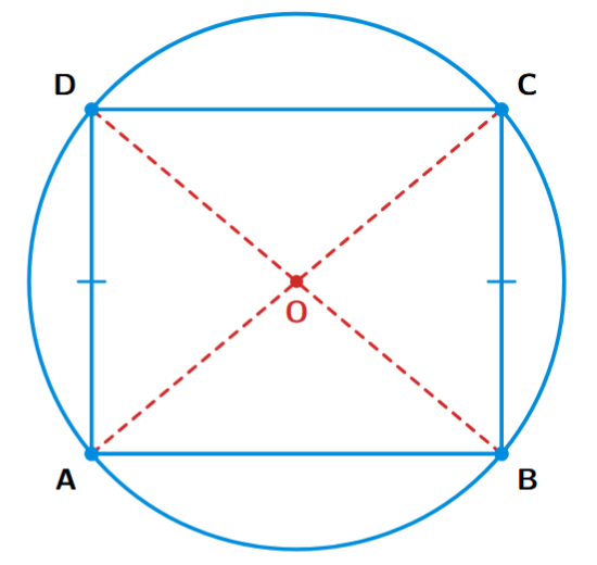 A cyclic quadrilateral ABCD where opposite sides AD and BC are equal. Diagonals AC and BD are drawn.
