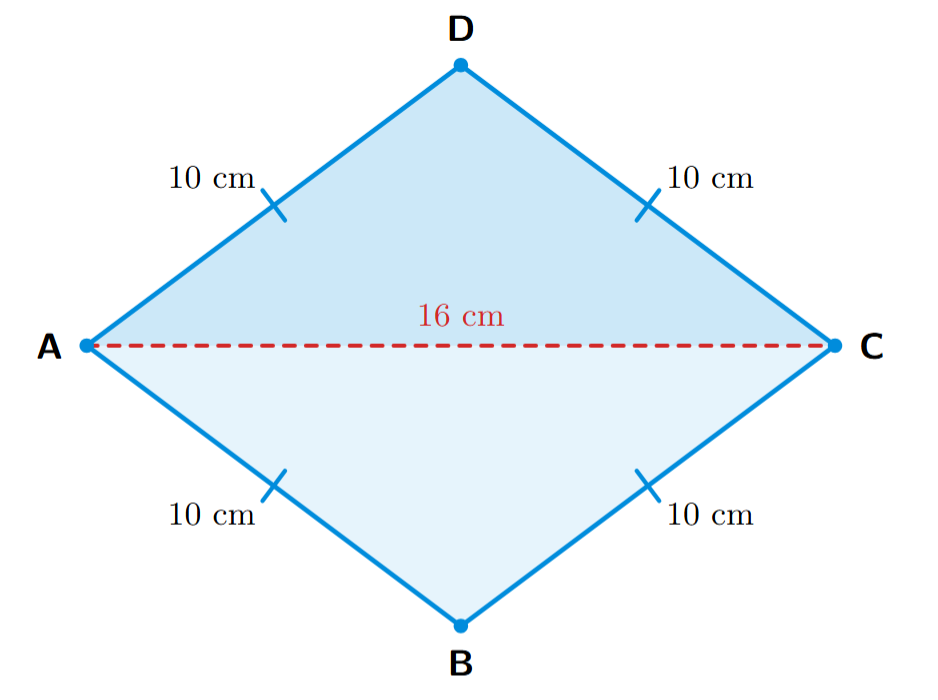 Rhombus ABCD with side 10cm and diagonal AC 16cm