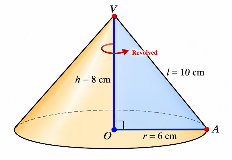A right triangle revolved about its altitude to form a cone