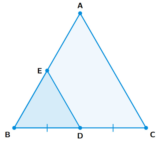 An equilateral triangle ABC with D as the mid-point of BC. Another smaller equilateral triangle BDE is drawn with side BD.