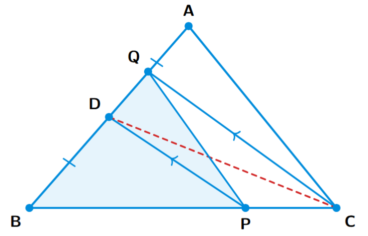 The figure from the problem with the line segment CD joined as a construction.