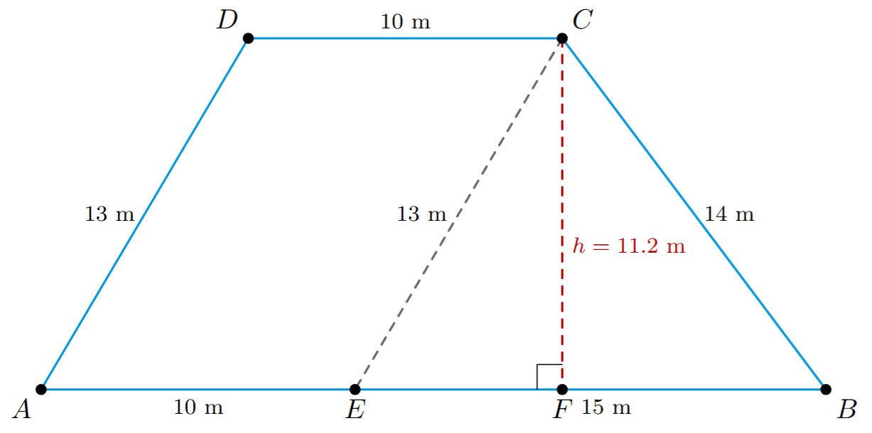 Trapezium with construction of a parallelogram and a triangle