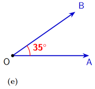 An acute angle of 35 degrees drawn on a page.
