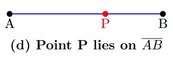 A line segment with endpoints A and B. A point P is marked on the segment between A and B.