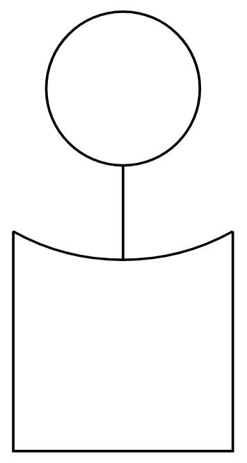 A simple line drawing of a person, consisting of a circle for the head, a vertical line for the neck, and a rectangular shape with a concave top for the body.