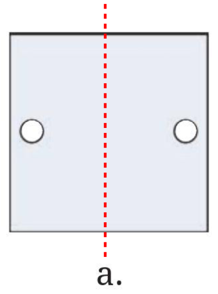 A square sheet with two holes placed symmetrically on the left and right sides, centered vertically.