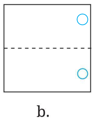 A square with a horizontal line of symmetry. An original hole in the bottom-right corner and its reflection in the top-right corner.