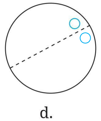 A circle with a diameter as the line of symmetry. An original hole above the line on the right side and its reflection below the line on the right side.