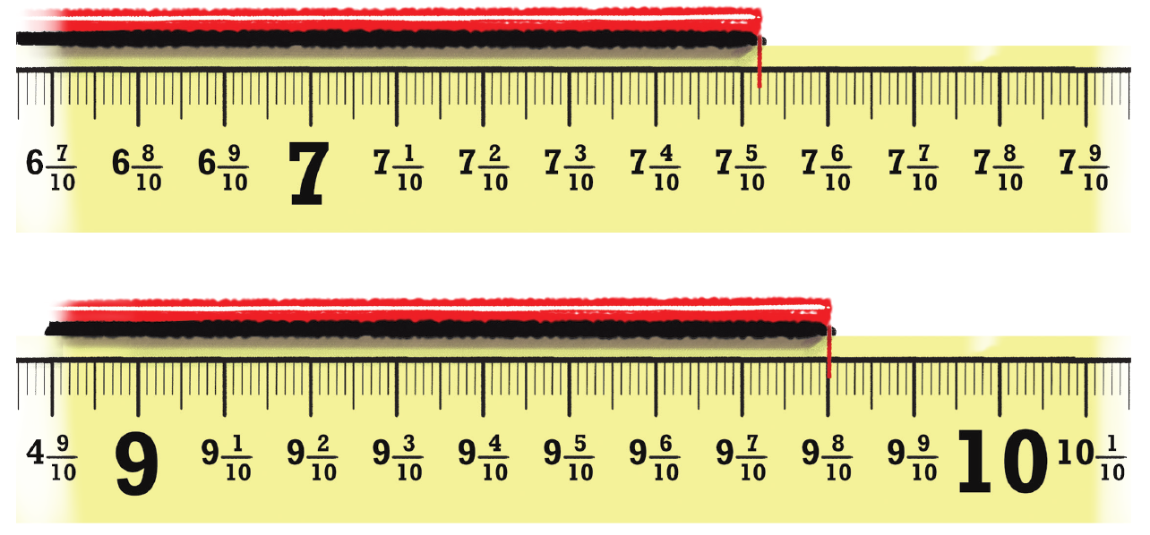 Scale measurements showing lengths for next two objects