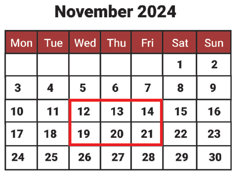 A full calendar month showing various dates