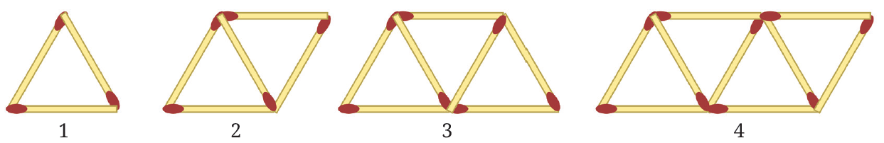 Matchstick pattern forming a sequence of triangles in steps