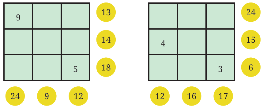 Unsolved number grid puzzles with sums provided