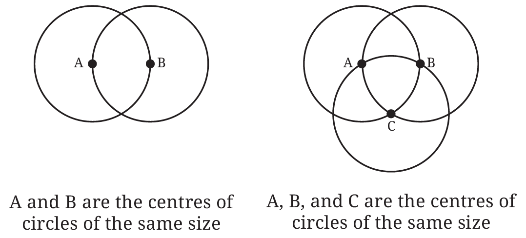 Overlapping circles with centres A, B, and C