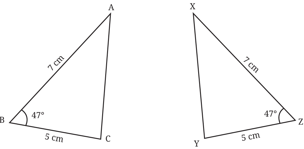 Two triangles with given side lengths and angles