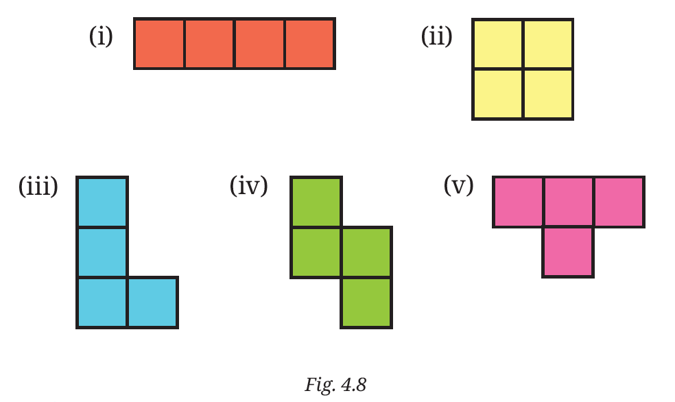 Ways of gluing four cubes together